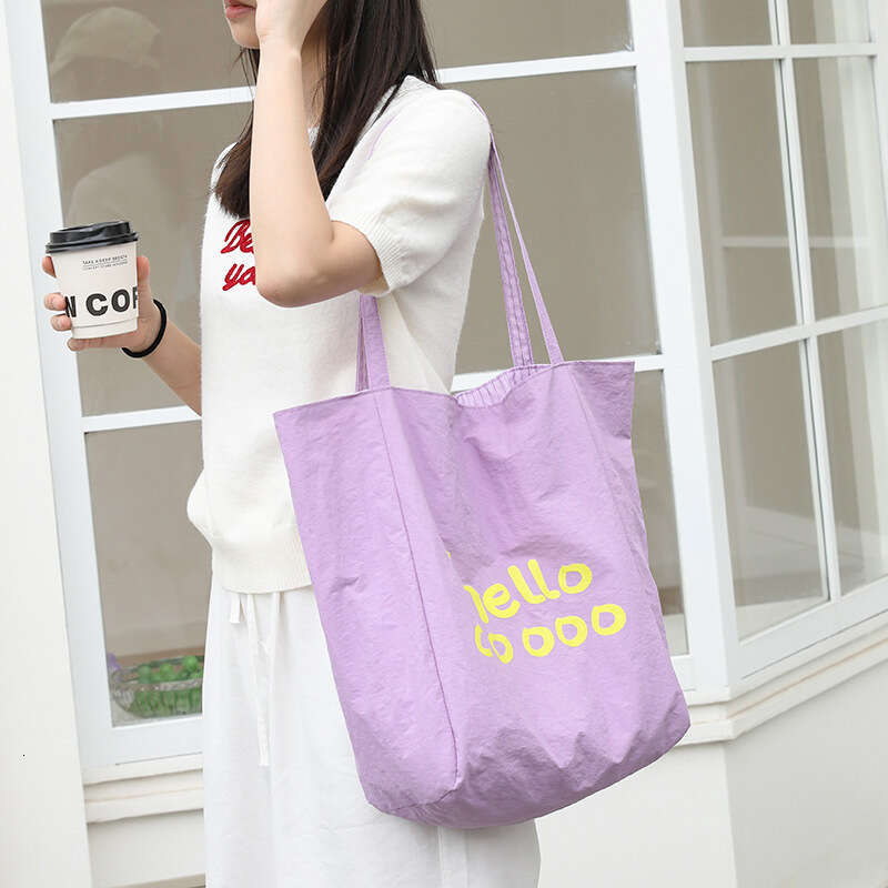 Casual Nylon Tote INS Fashion Letter Print Handbag Internet Celebrity Striped Double-Sided Single Shoulder Women's Bag