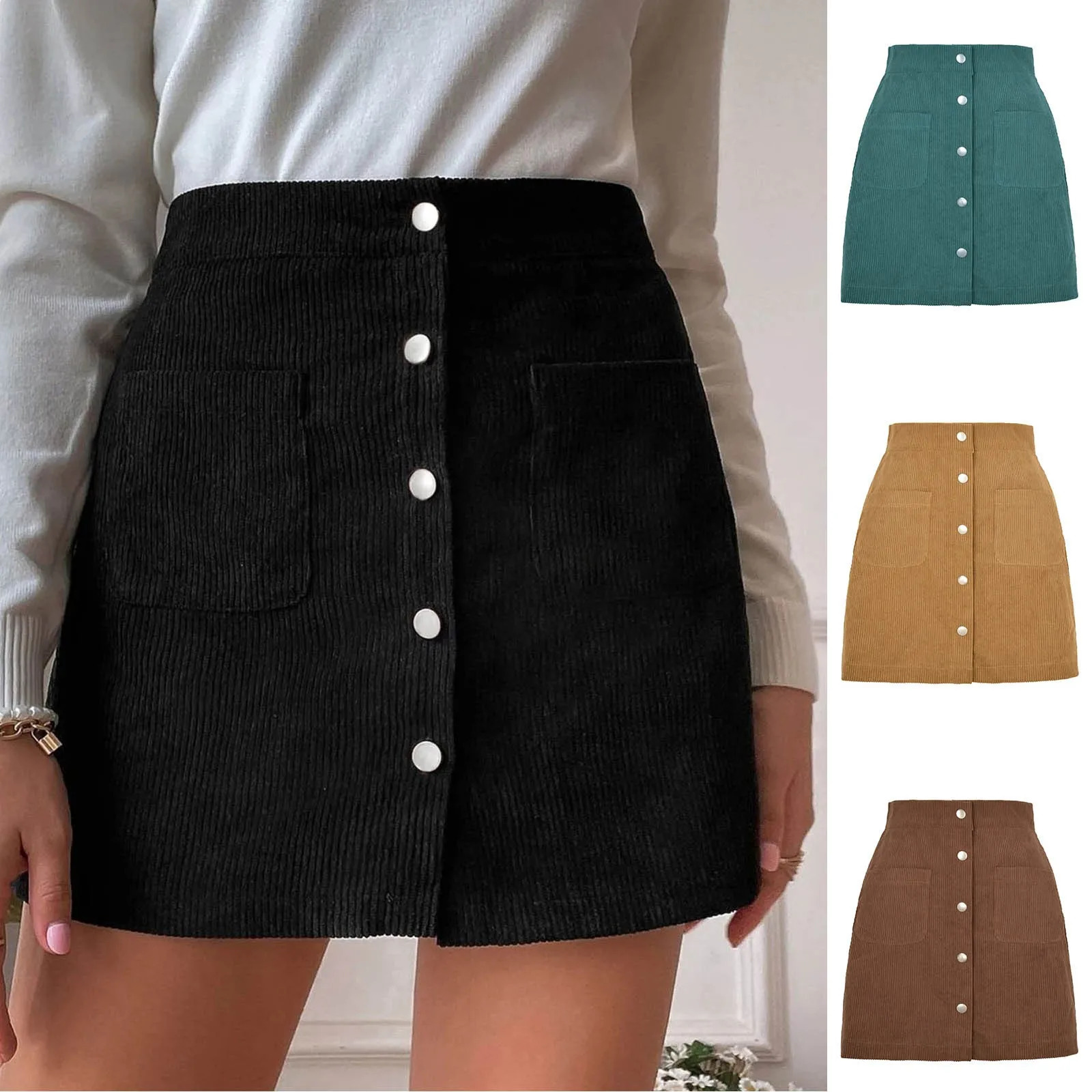 Sequined Skirts Short Skirt Solid High Waist Zipper Autumn Winter Corduroy Hip Wrap Ruched Ruffle Mini 250610A