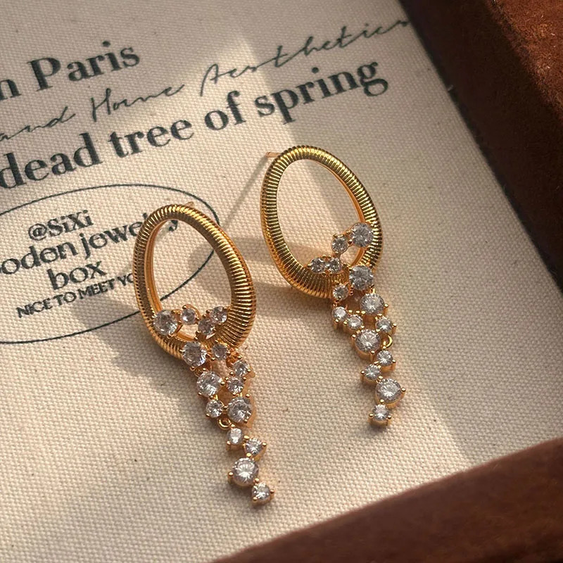 Cz stone tassel oval statement dangle earrings for women long dangle party earrings elegant dainty jewelry in 250610