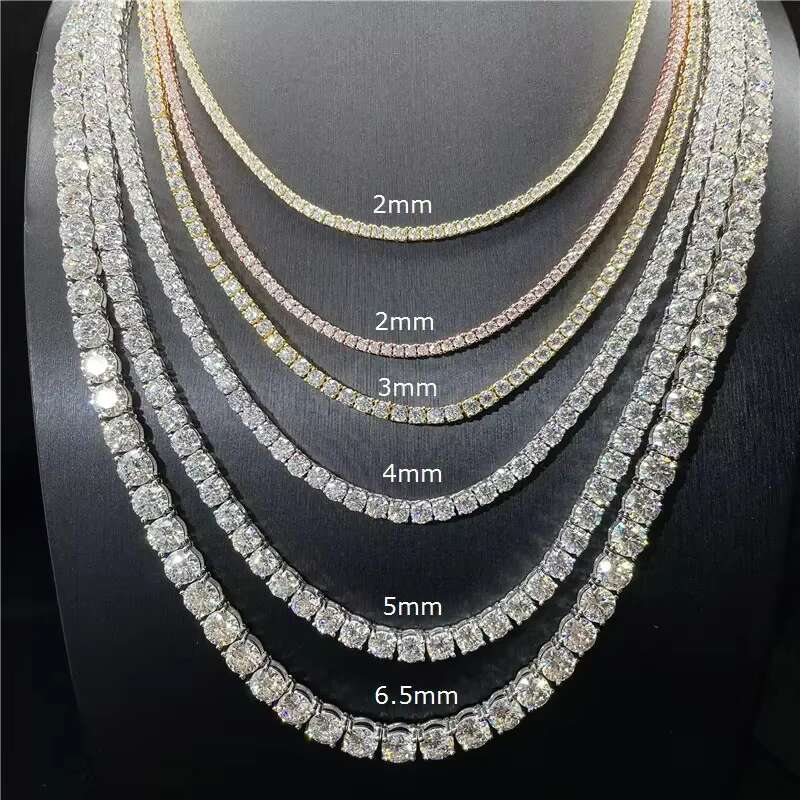 Best Selling 2mm-6.5mm Hiphop Moissanite Necklace Men Women Children Unisex 925 Silver Moissanite Tennis Chain with GRA