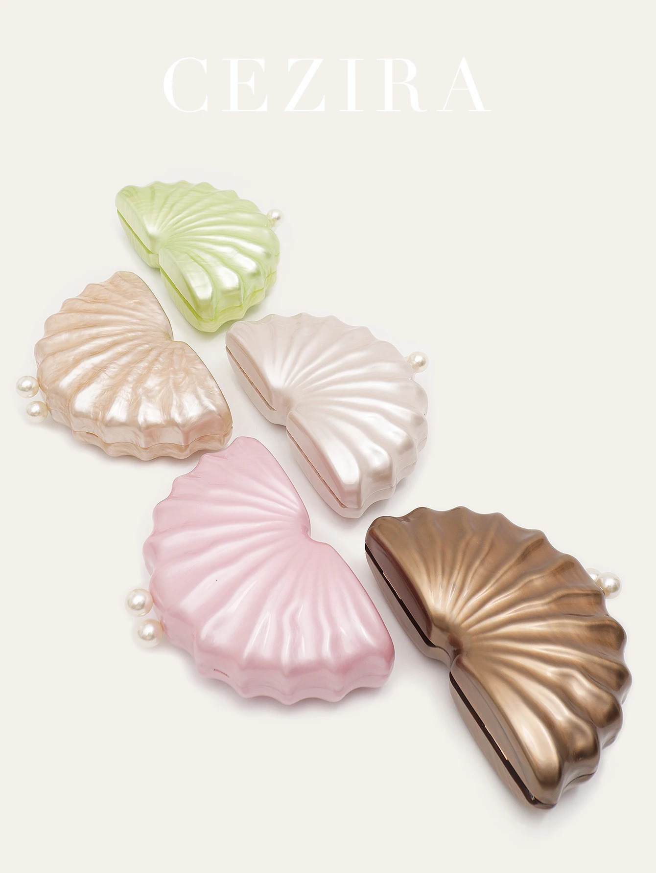 CR Womens Fashion Elegant Pearls Decoration Acrylic Shell Shaped Long Chain Fits Cellphone Box Hardcased Clutch Evening Bag 250614