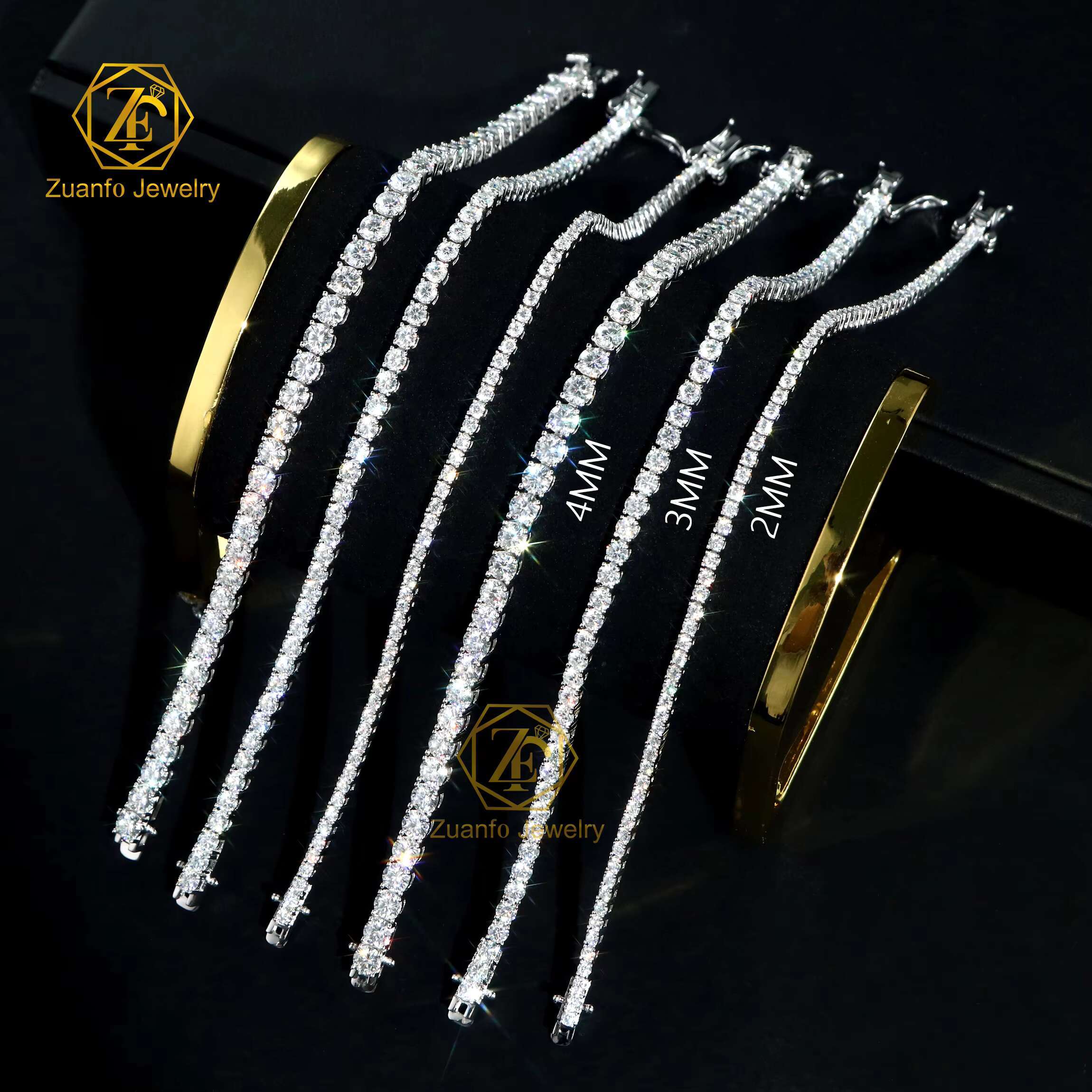Factory Wholesale 3-5mm Iced Jewelry 925 Sterling Silver VVS Graded Mossanite Moissanite Diamond Tennis Chain Bracelet Gift