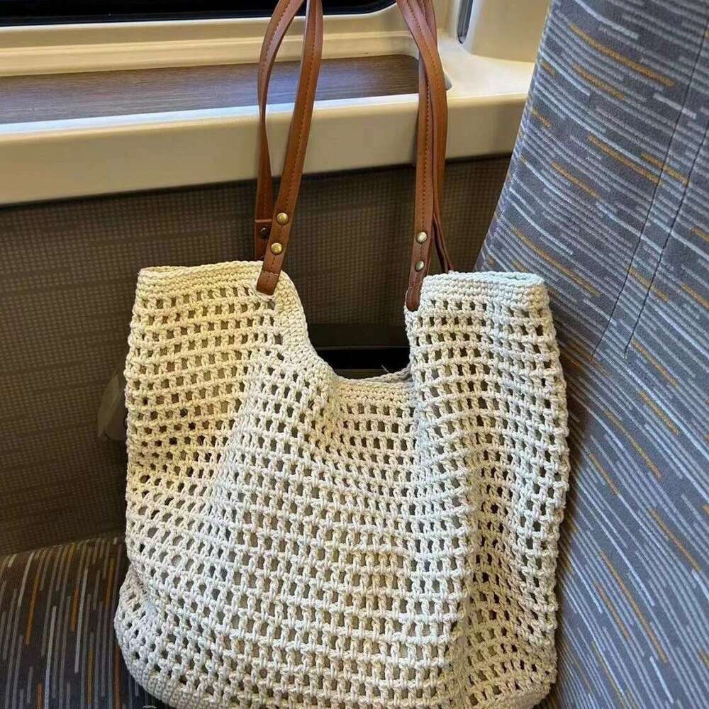 Beach Same Style Cotton 2025 New Summer Woven Hollow Handbag Niche Design Mesh Bag Women