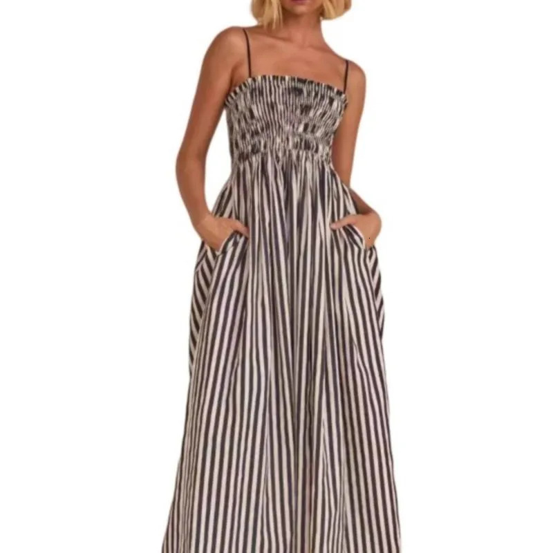 Womens Summer Style Striped Rubber Elastic Sexy Big Swing Bag Suspender Dress Club Clothing Dresses 250611