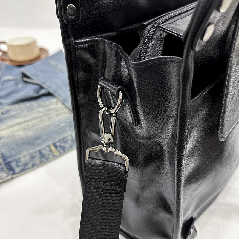 High quality mens solid color PU leather large capacity tote bag handbag briefcase laptop bag bolsos para hombre sac a main 250614