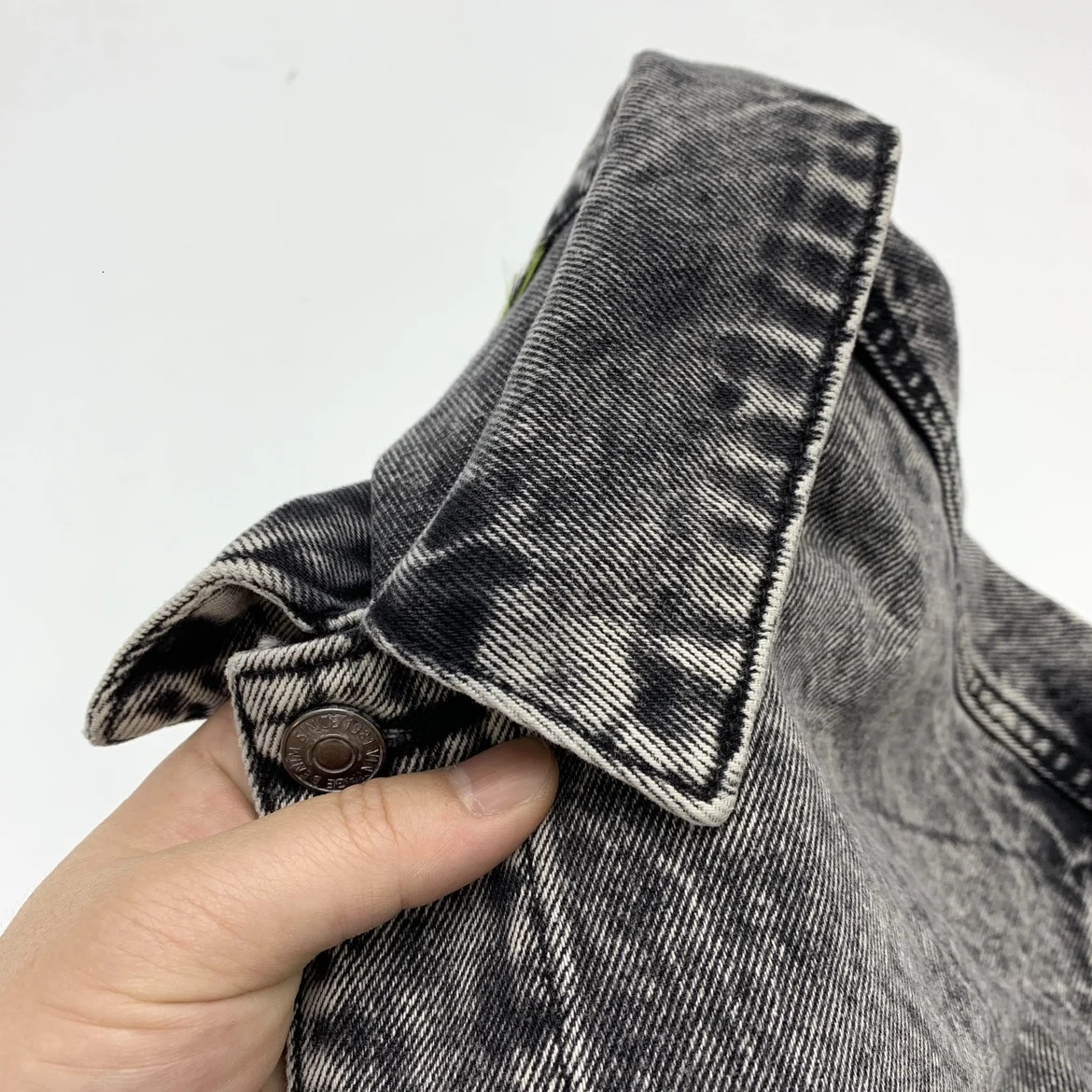 Mens Washed Denim Jacket Japanese Style Oversized Drop Shoulder Streetwear Biker in Smoke Gray Vintage Loose Fit 250614