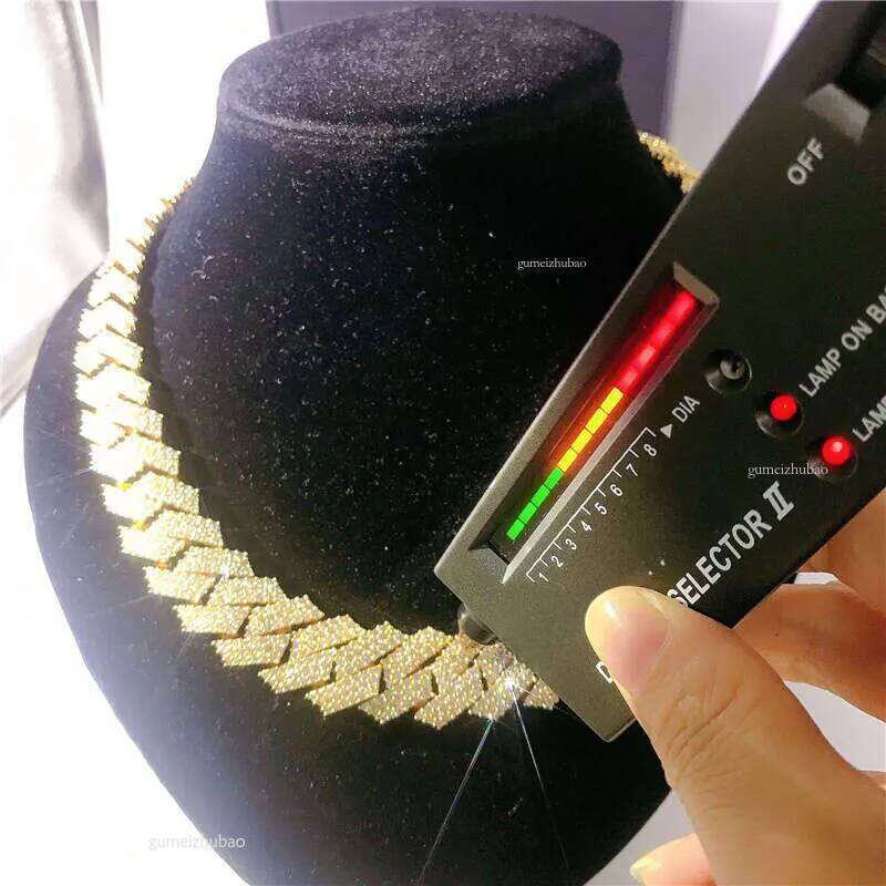 20Mm 4 Rows Hand Set Men's Necklace 10K Yellow Gold VVS Moissanite Dia Cuban Link Chain