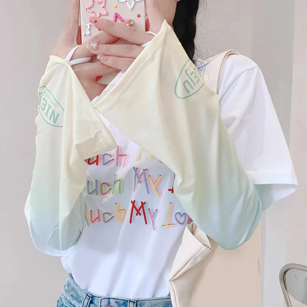 1 Pair Summer Ice Silk Sleeves For Women Outdoor Sports Uv Protection Cycling Driving Long Sleeve Gradient Color Arm Covers 250610