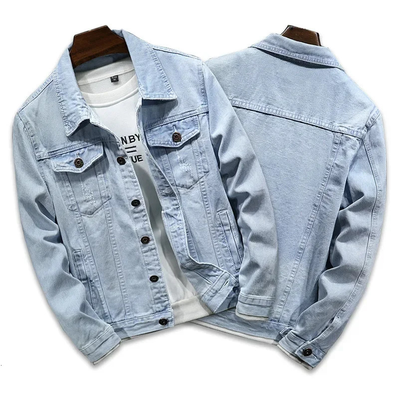 Autumn Denim Jacket Men Turn Down Collar Coat for Retro Hip Hop Style with Multi Pockets Casual Streetwear 250614