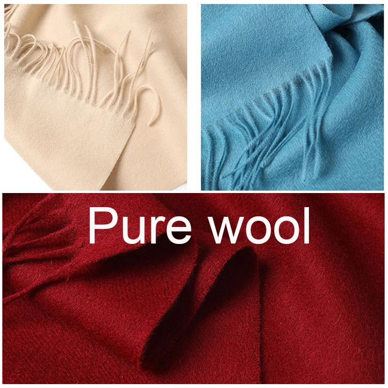 100% Wool Scarf for Women/Men Winter Fall Pure Wool Warm Wrap Pashmina Shawl Soft Cashmere Scarves for Ladies/Men 70*200cm 250610