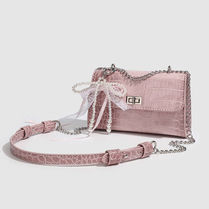 2025 New Korean Style Fashion Women's Internet Celebrity Versatile Crocodile Pattern Chain Small Square Ins Single Shoulder Crossbody Bag Trend