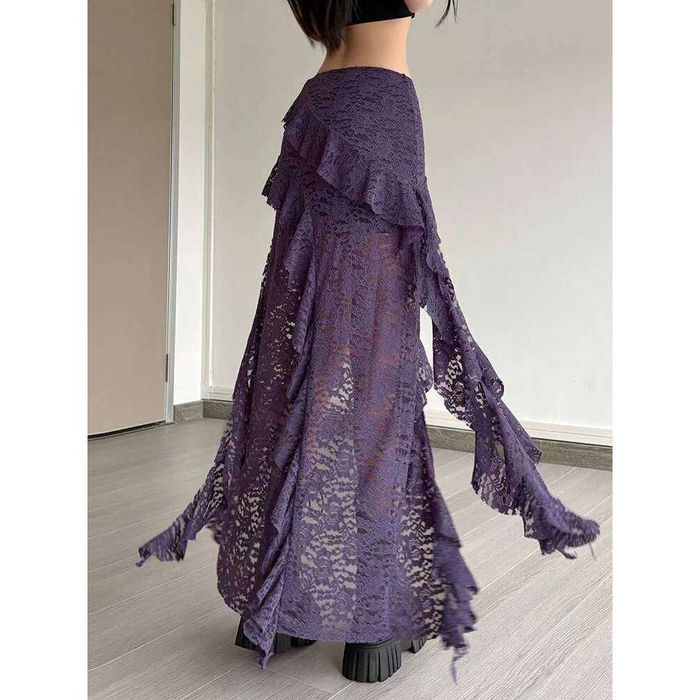 Weird Puss Tassels Women Skirts Chic Irregular Hem Multi-Layered Ruffles Lace Patchwork Summer Trend Skinny Versatile Bottoms
