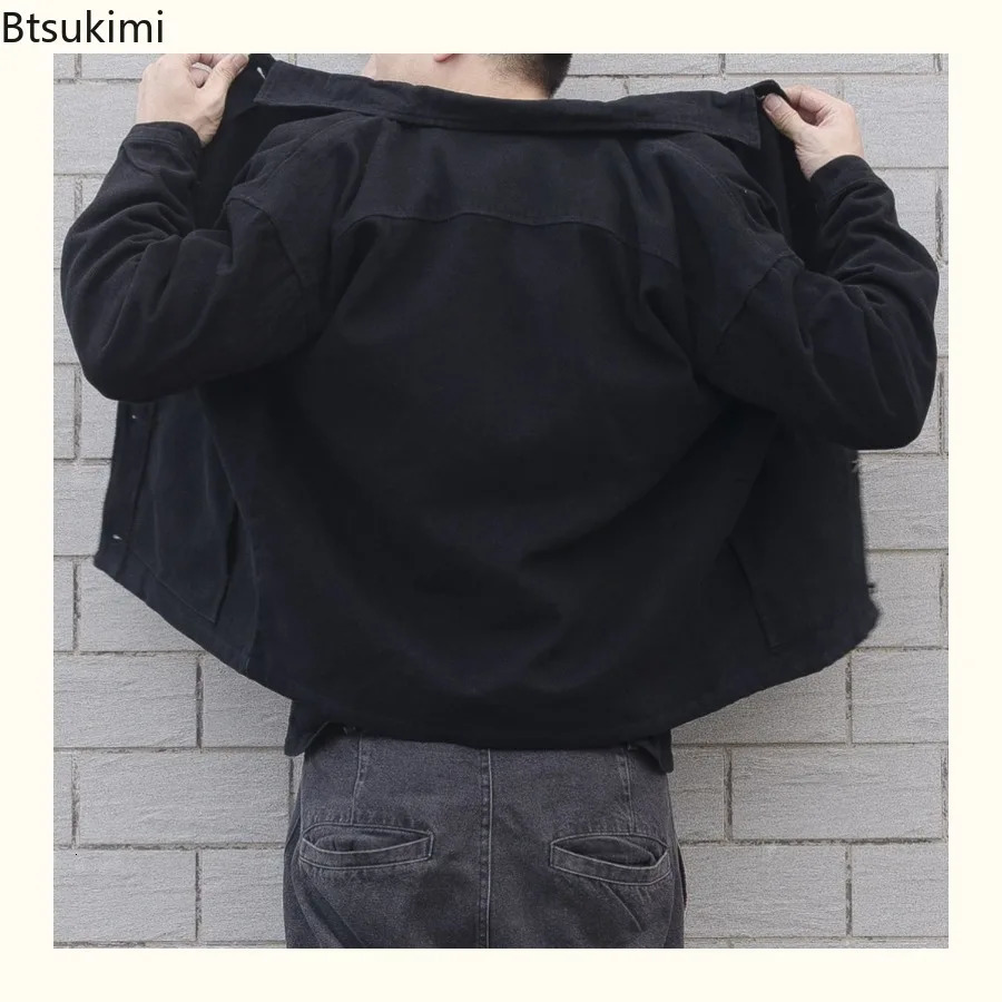 Mens Loose Casual Denim Jacket Fashion Korean Style Simple Lapel Buttonup Coats Solid Allmatch Jean Men Outerwear 250614