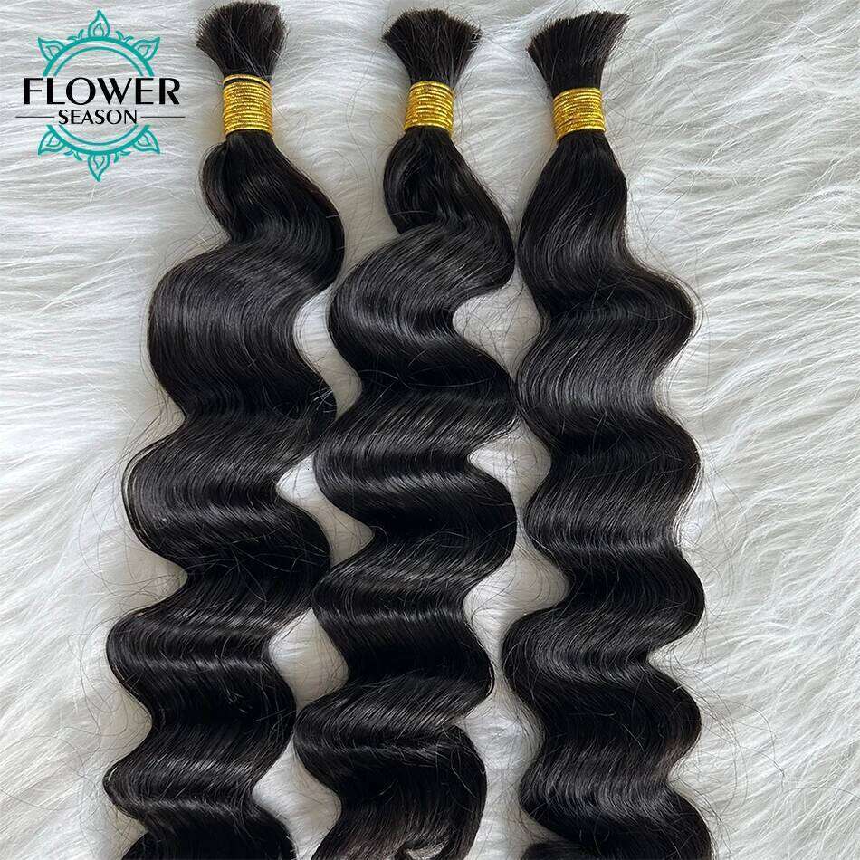 Human No Weft Braiding Loose Wave Full Ends Extensions 3pcs Bulk Bundles Wholesale For Boho Braids Hair