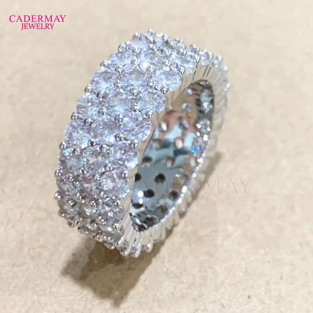 Cadermay Custom Hip Hop 3rows 3.0mm 3.5mm Round Shape Moissanite D VVS1 Silver925 Man and Women Rings Band