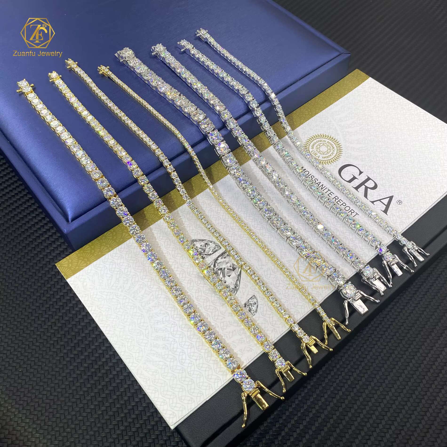 RTS 925 Silver Moissanite Tennis Chains 2mm-6.5mm Gold Plated Bracelets and Bangles Variety Sizes Available