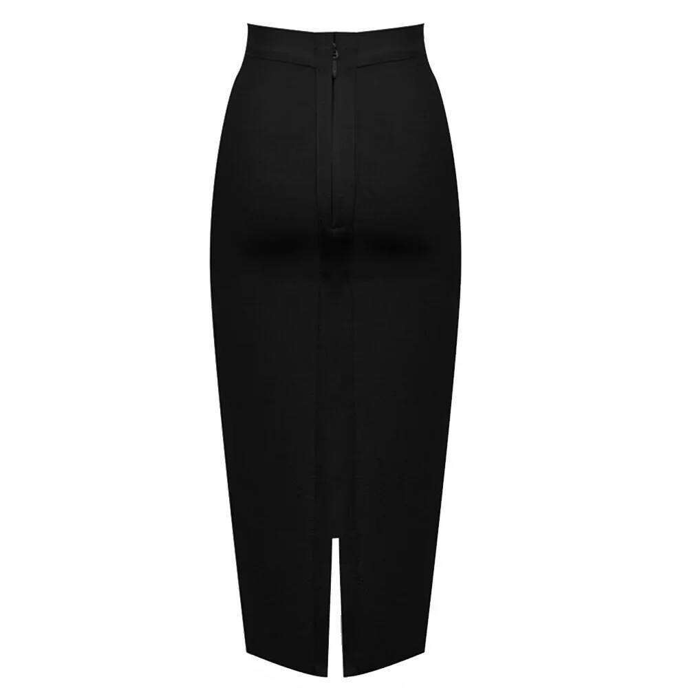 Sexy Bodycon Mini Skirt Side Slit Elastic Wrap Club Women's Polyester Fiber Long 75cm Solid Color with Zipper