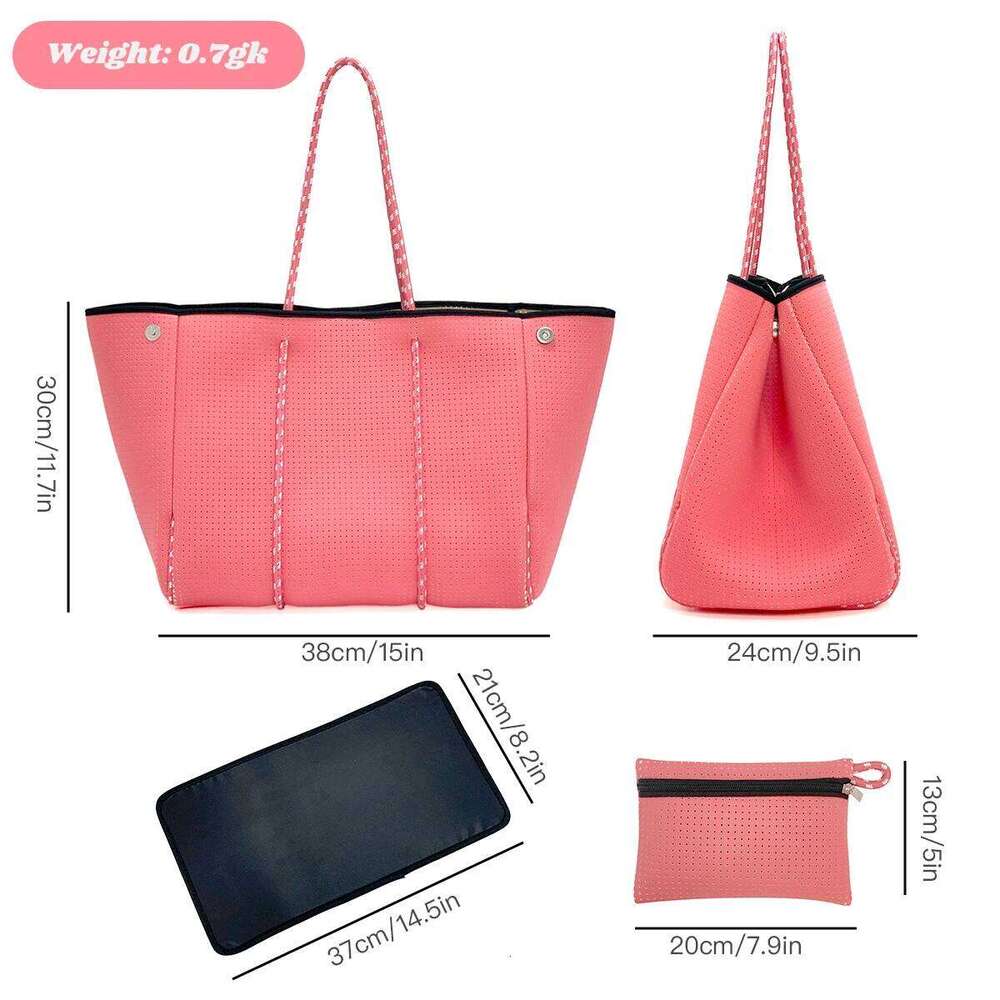 Ready To Ship Travelling New Arrival Women Perforated Tote Bag With Small Purse Large Neoprene Beach Handbag