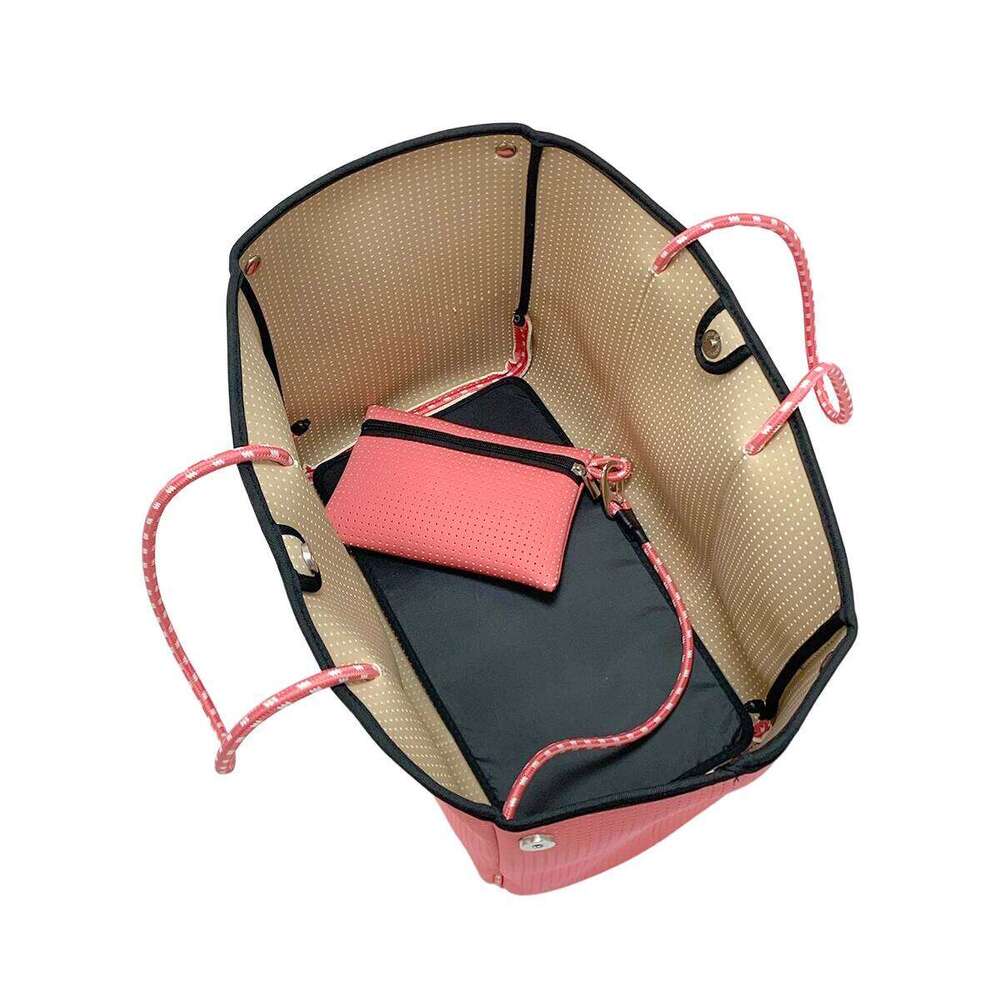 Ready To Ship Travelling New Arrival Women Perforated Tote Bag With Small Purse Large Neoprene Beach Handbag