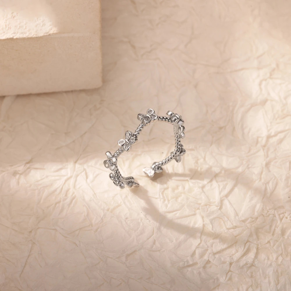 Mini Butterfly Rings for Women Open Adjustable Stainless Steel Ring Cubic Zircon Aesthetic Jewelry y2k Accessories anillos mujer 250610