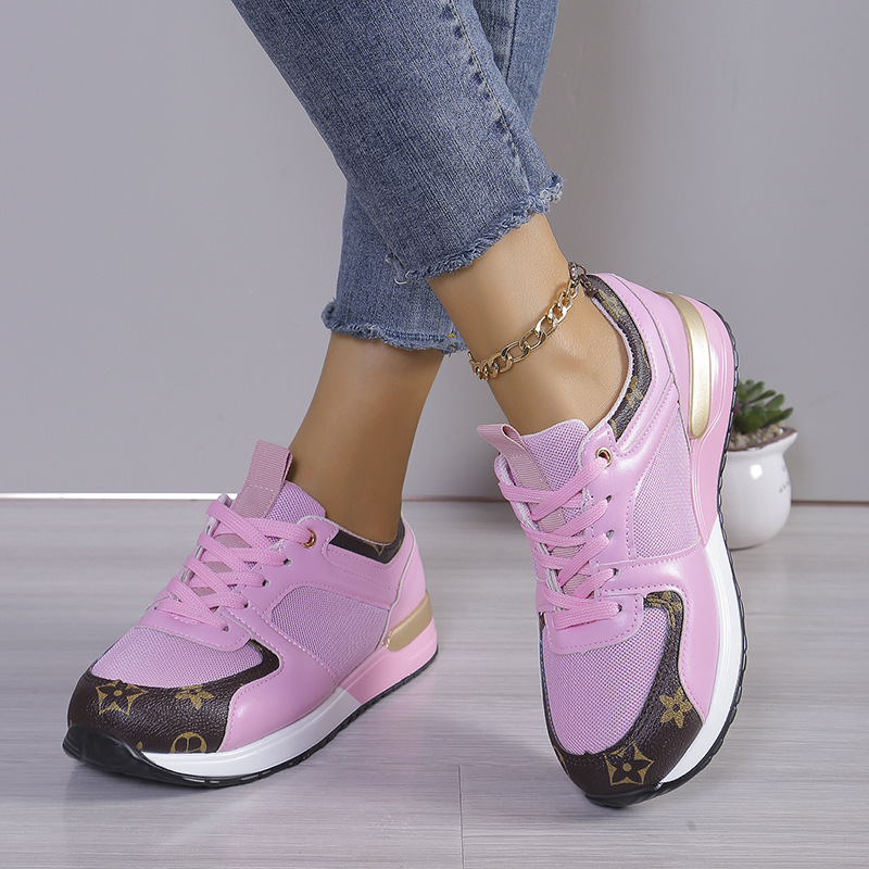 Fashion Plus Size 36-43 Print Unisex Sneakers 2025 New Design Round Toe Leather Upper Non Slip Lace Up Running Shoes Men Women White Black