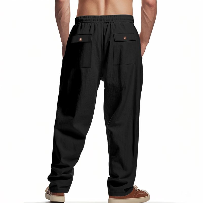 sweatpants Menhigh-quality pants and shorts, loose linen casual wide-leg pants, trendy beach sports, all-season breathable long pants European size :S