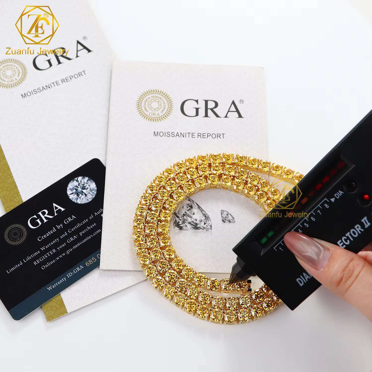 Custom Colored 18K Gold Plated 925 Sterling Silver Tennis Necklace Yellow Green Moissanite Diamond Chain Link Chain for Gift