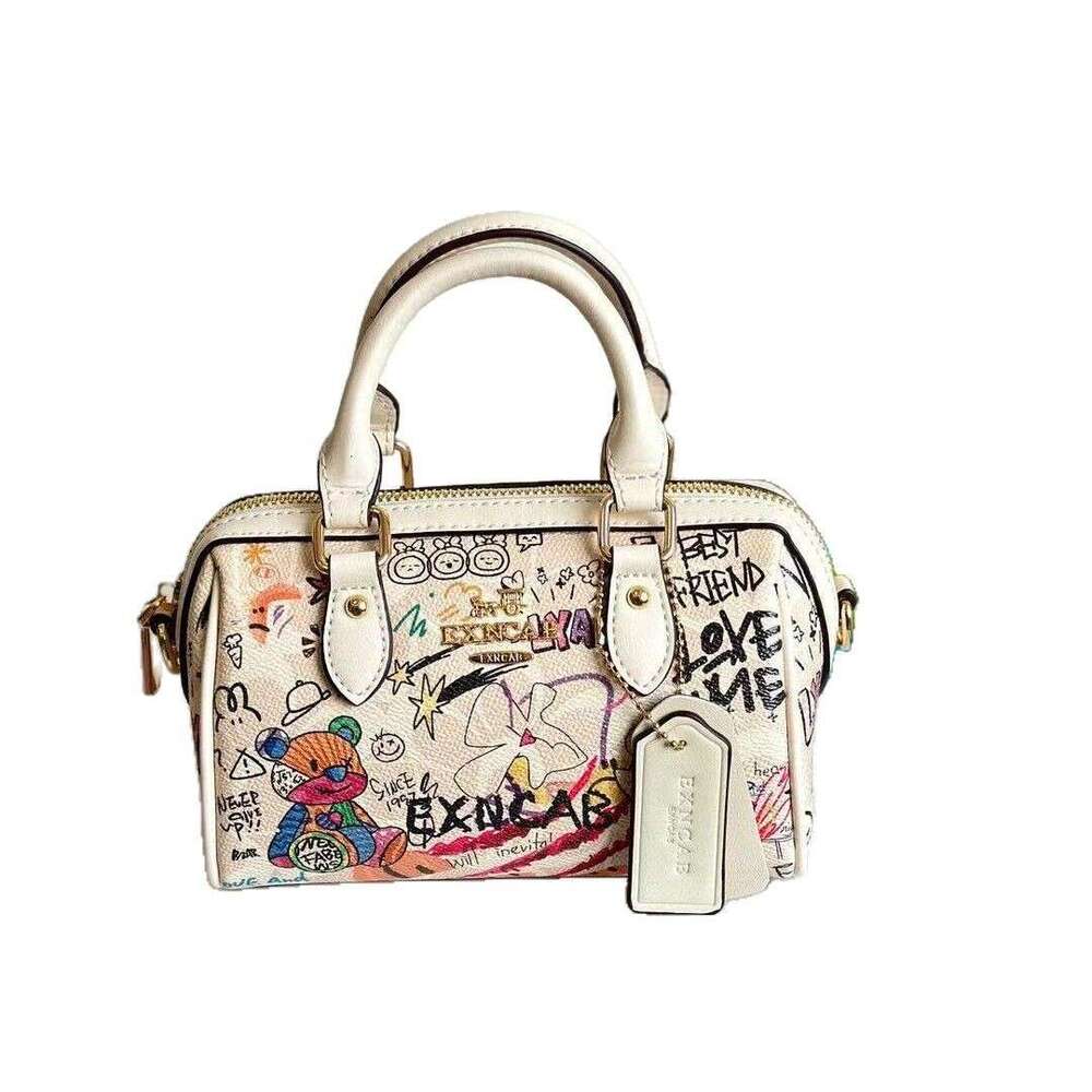 2025 New Women's Printed Graffiti Handbag Boston Fashion Single Shoulder Crossbody Small Bag