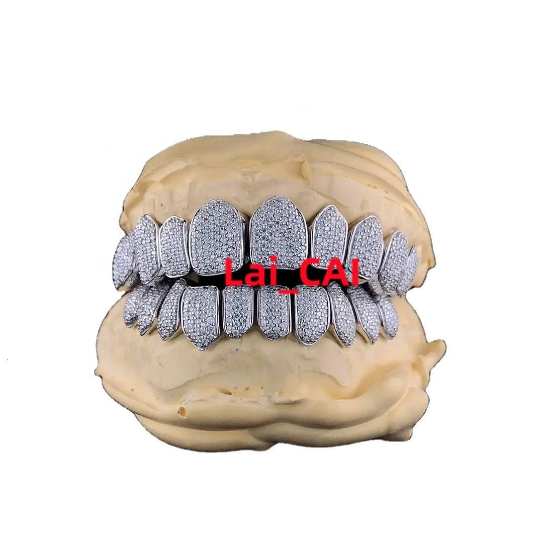 SARVA JEWELS Customized Teeth Grillz Hip Hop Iced Out Grillz Top Bottom GRA Certified Moissanite Diamond 925 Silver Grillz for Men Women FOR MEN