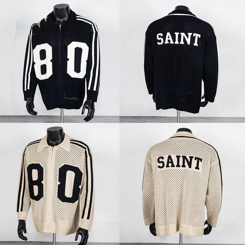 Knitted Sweater Men Women Casual Oversized Striped Zipper Sweater Black Apricot Coat With Tag
