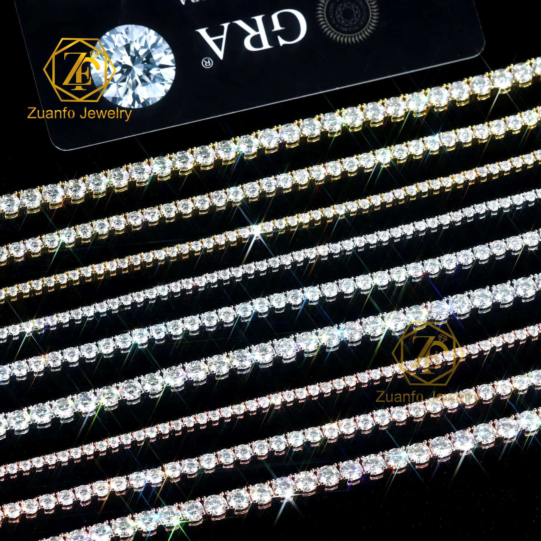 In Stock Tennis Necklace 925 Silver Mounting Ice Out 2mm 3mm 4mm 5mm 6.5mm Semi Moissanite Tennis Chain Mens Hop Jewelry