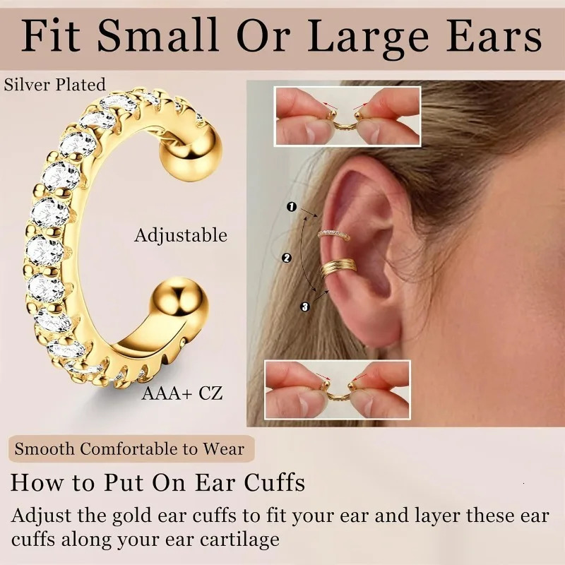 Drperfect 9PCS Ear Cuff Earrings for Women Non Piercing Ear Clip on Cartilage Gold Plated Earrings Lightweight with Box 250610
