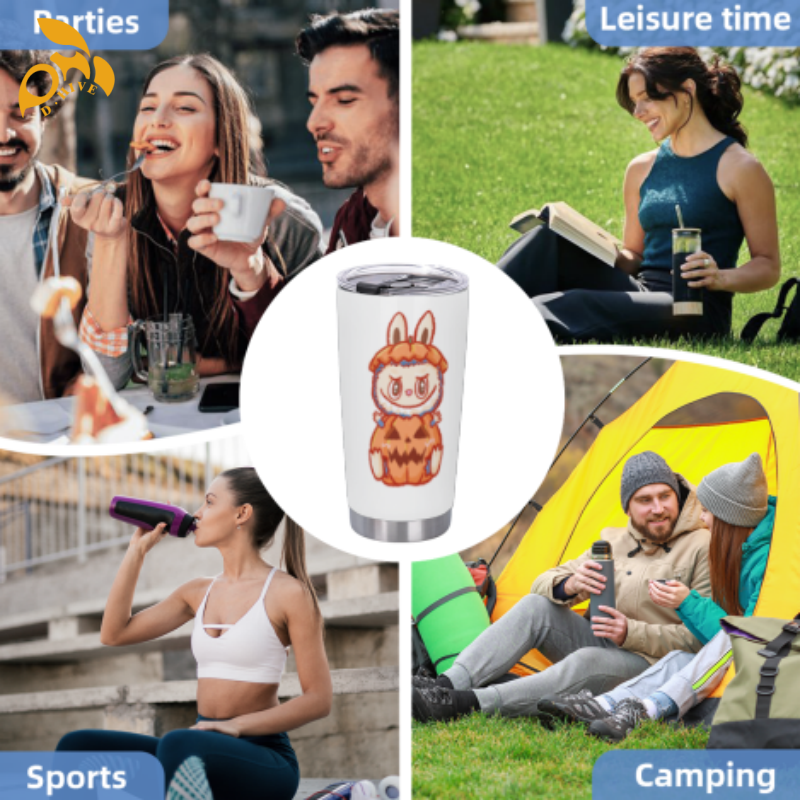 free shipping of customized 20oz thermos cup with labubu patterns