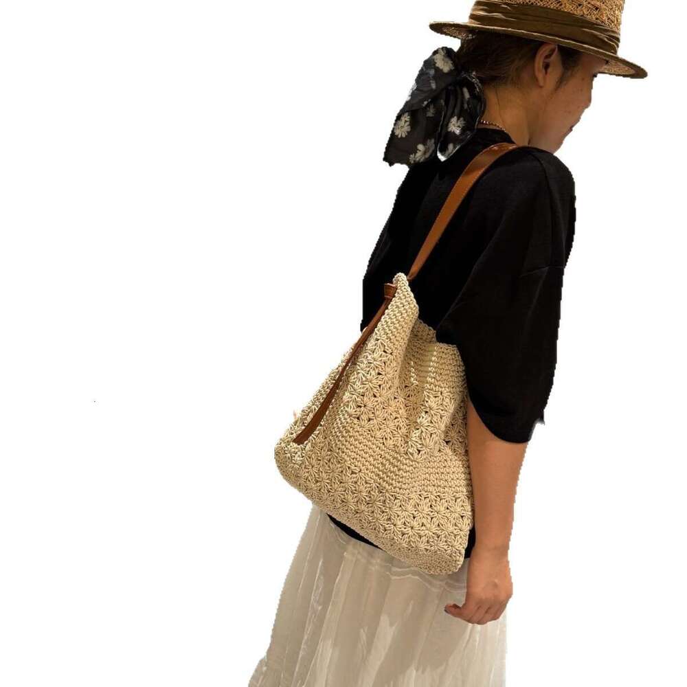 Wax Rope Handmade Crochet Large Capacity Tote Bag for Women 2025 New Fashion Versatile Beach Style Shoulder Handbag
