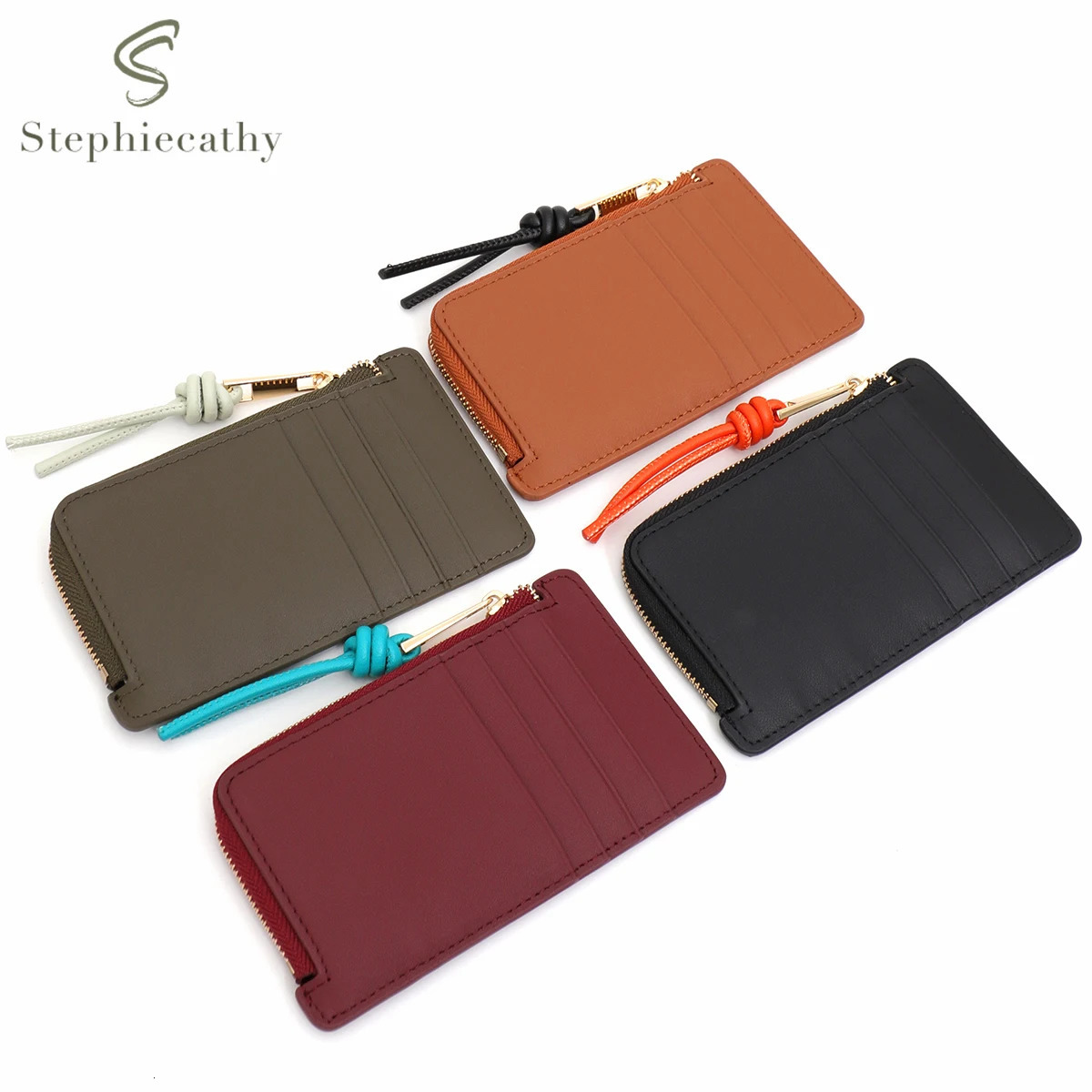 Fashionable Women Real Leather Slim Card Holder Color Block Zip Pocket Cards Coins Cash Portable Daily Coin Purse Small Wallet 250614