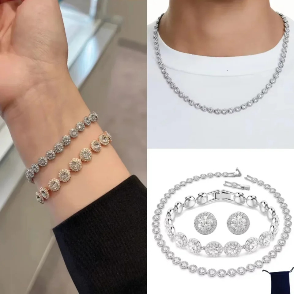 2025 High Quality Ladies Classic Happiness Diamond Round Crystal Necklace Set S925 Silver Gorgeous Jewelry Set 250609