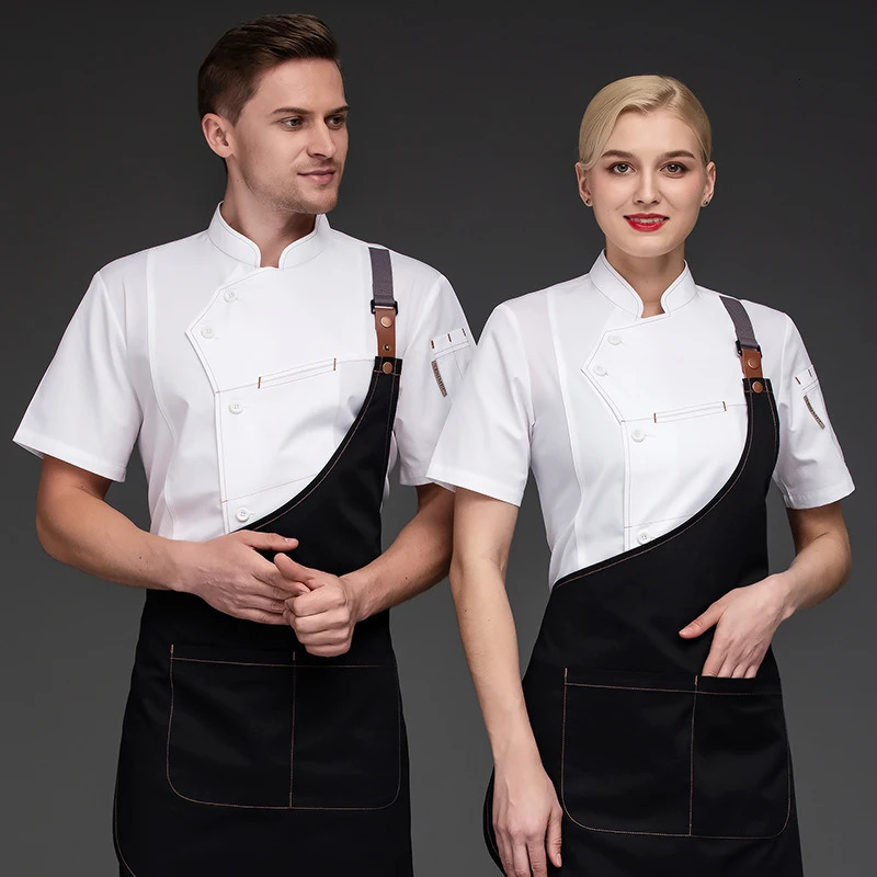 Chef Shirts Kitchen Uniforms Working Clothes For Men Bakery Bar Jacket Apron Waterproof Restaurant Women Waitress Black 250612