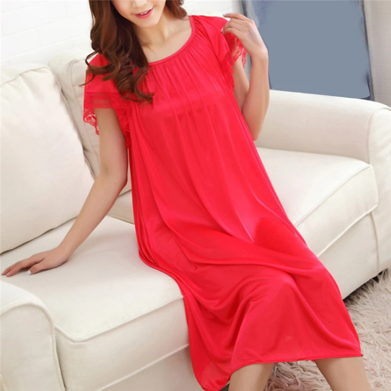 Women Night Gowns Sleepwear Lace Patchwork Nightwear Long Sleeping Dress Casual Ladies Home Dressing 250611