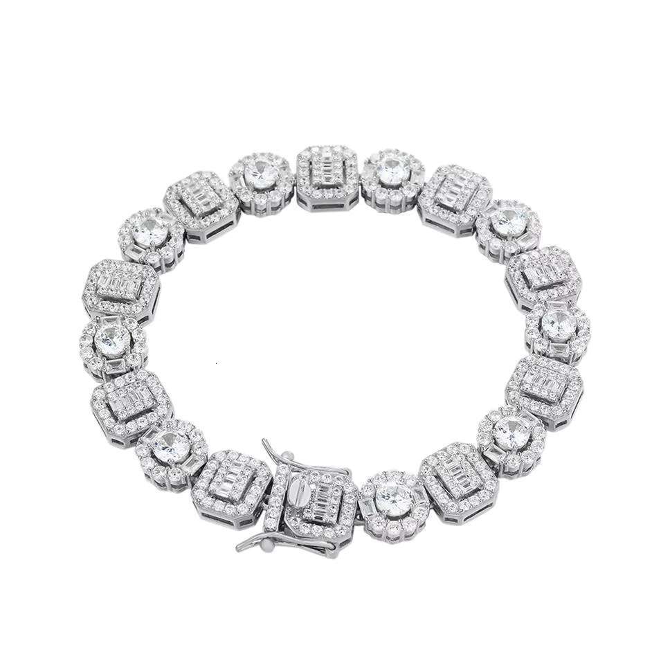 Hip Hop Baguette Iec Out Vvs Moissanite Diamond 10mm Square Halo Bling Cluster Tennis Chain Necklace for Men