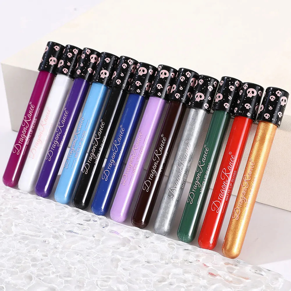 Colorful Waterproof Matte Liquid Lipstick Makeup Black White Green Blue Lip Gloss Metallic Lip Glaze Halloween Party Cosmetics 250614
