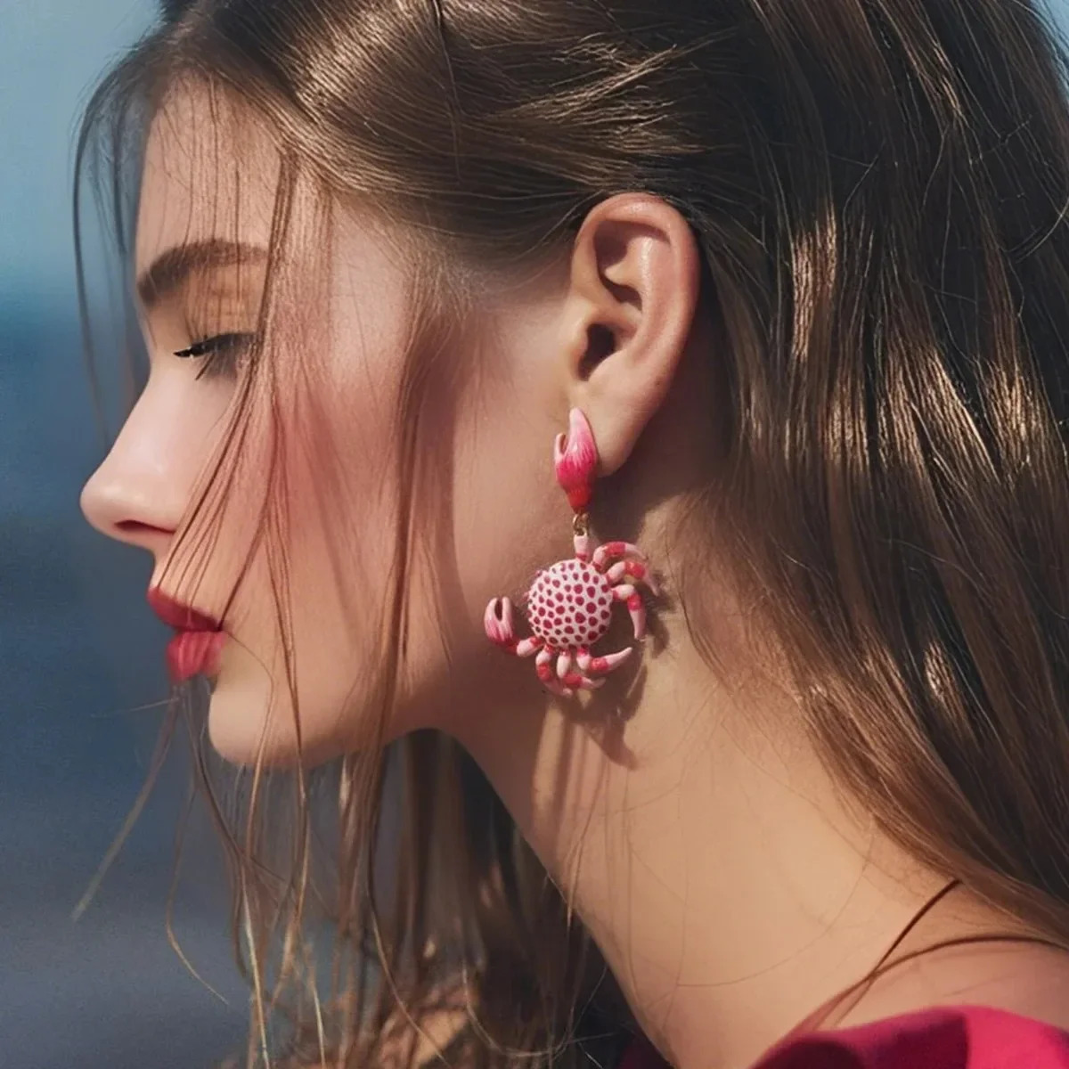 ZAA Crab Earrings Women Ocean Beach Vacation Accessory Simple Textured Enamel Crab Jewelry Party Gifts Animal Earrings 250610