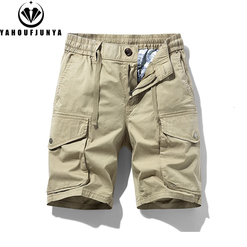 Men Summer Solid Cotton Outdoor Cargo Leisure Shorts Drawstring Buttons Straight Loose Fashion Short Male Pants 250614