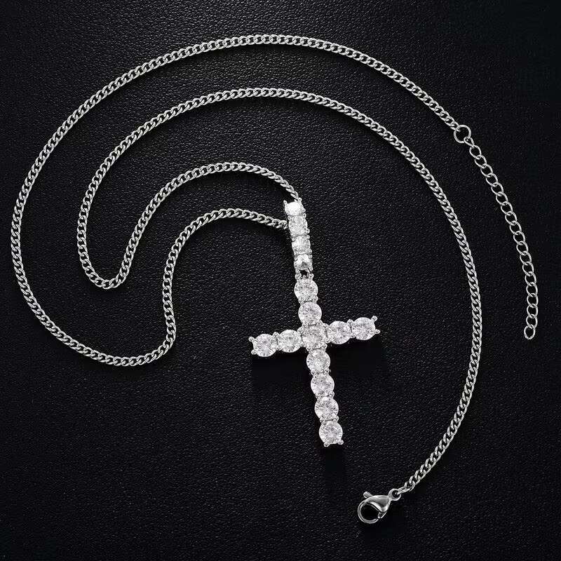 High Quality 925 Sterling Silver Mens Womens Hip Hop Cross Pendant 2.8cm*5.6cm 3.64CTW Moissanite Necklace Fine Jewelry