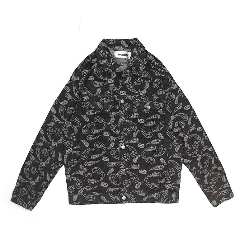 MAQVOB Top Quality y Apparel High Street Hiphop Black Blue Paisley Jacquard Denim Coat Jacket 250614