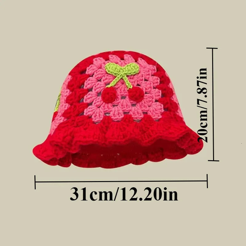 Womens Handmade Crochet Bucket Hats Y2k Fashion Summer Beach Hat Korean Hollow Knitted Hat 250610