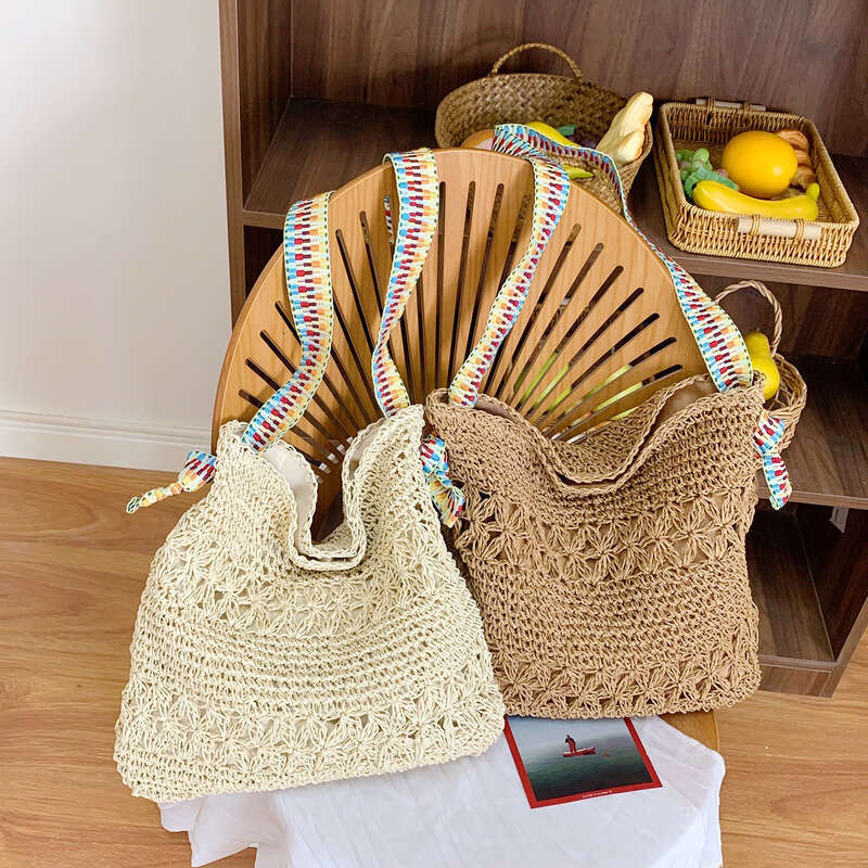 Straw Beach Tote Straw Woven For Women New Large Capacity Vacation Commuter Tote Niche Shoulder Underarm Bag Versatile Straw Large Tote