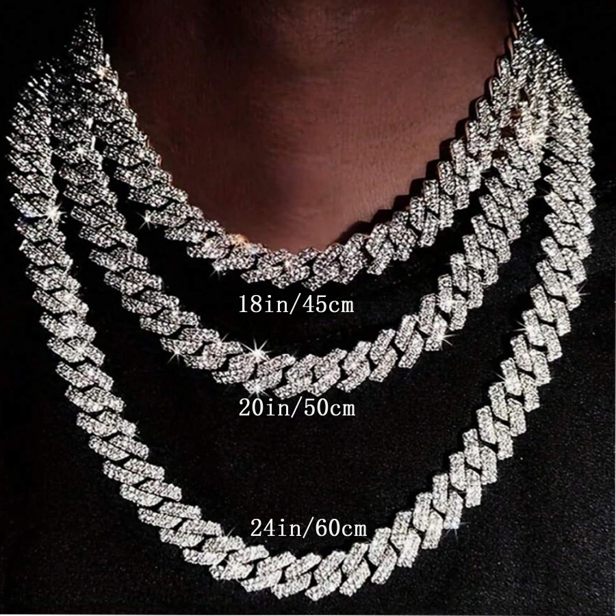 2025 Sparkling Hip Hop Luxury Jewelry 18K White Gold Fill Double Rows Crystal Cuba Chains Rhombus Male Birght Necklace For Lover Gift
