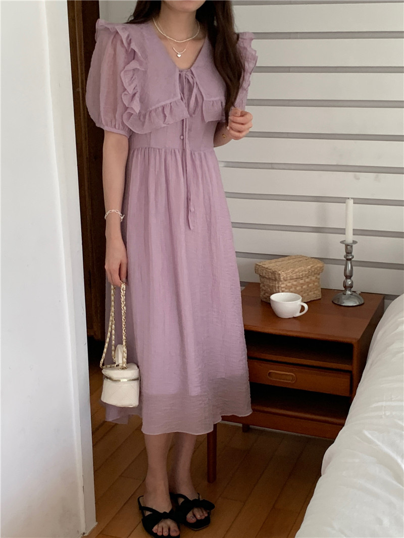 HL223 New high-grade ruffled fairy skirt French V-neck waist slim long skirt