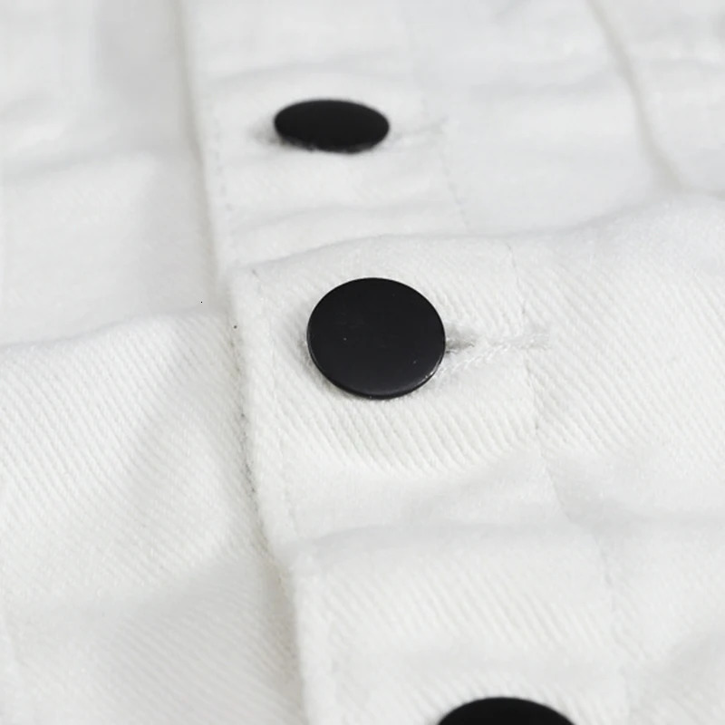 Sokotoo Mens slim fit white denim vest Black buttons holes ripped jean waistcoat Tank top 250614