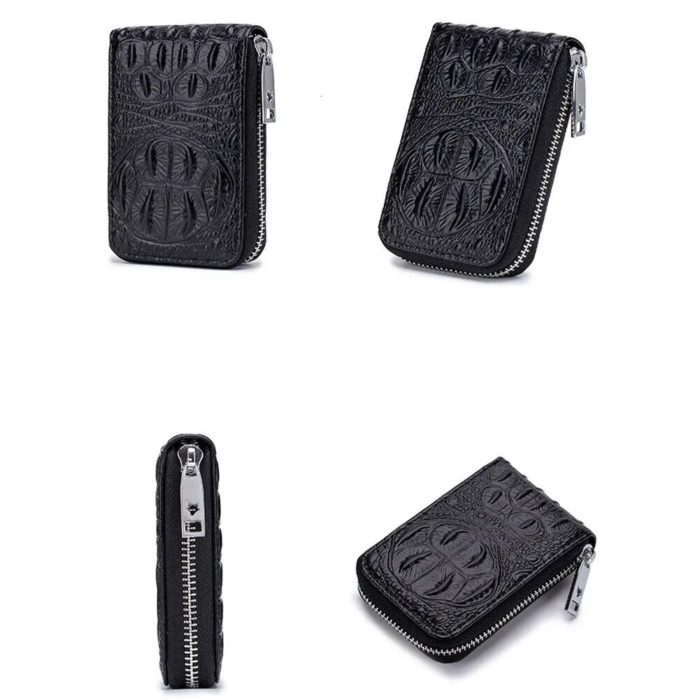 Genuine Leather Credit Card Wallet for Women and Men Multi Slot Holder Short Bank Cover Business Clip Zipper Handheld Bag 250614